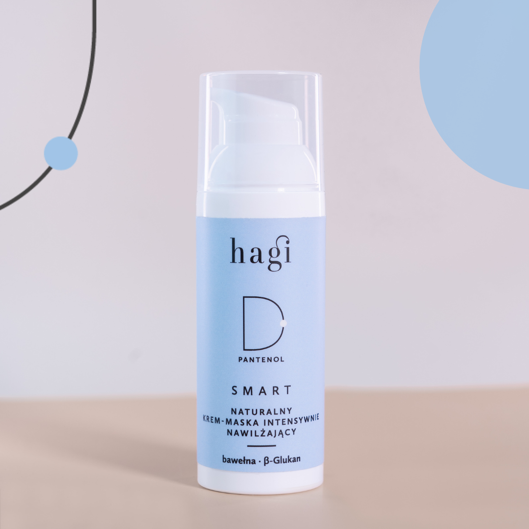 Hagi SMART D Krem-Maska Intensywnie Nawilżająca 50 ml, produkt na artystycznym tle