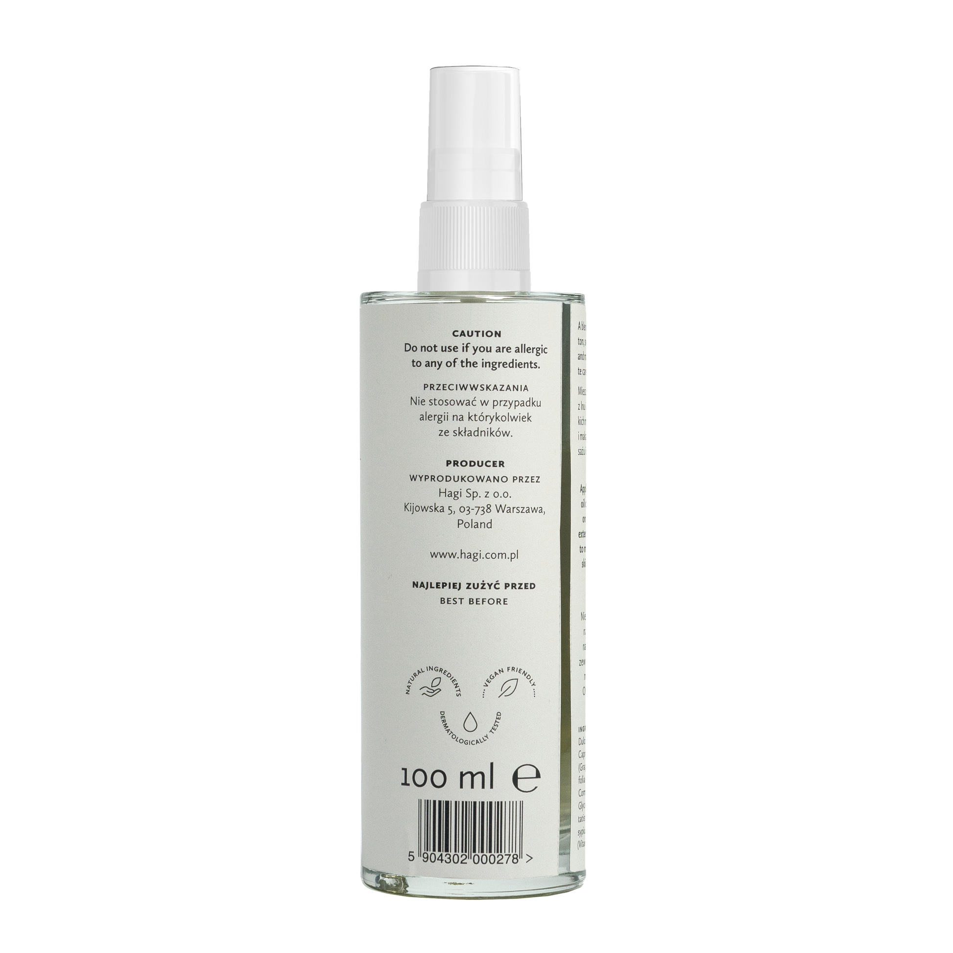 Naturalny Olejek Intymny 100 ml hagi - bok butelki z opisem producenta