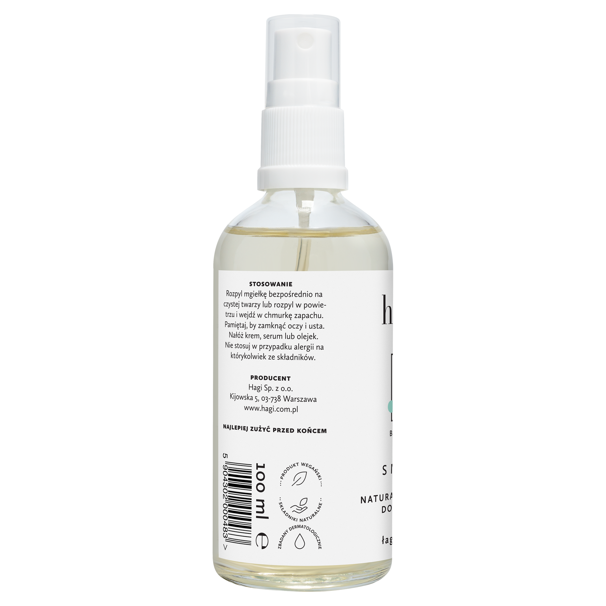 Hagi SMART B Esencja-Tonik Łagodząca 100 ml - butelka, bok stosowanie i producent